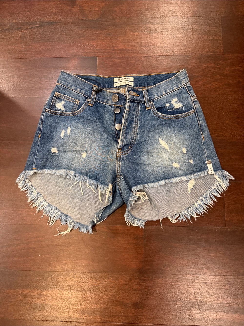 One Teaspoon Distressed High-Rise Denim Cutoff Shorts - Medium Blue